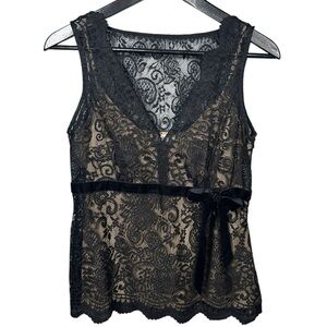Ann Taylor Loft Black Sheer Lace Sleeveless Top 6P Office Career‎ Dark Romantic